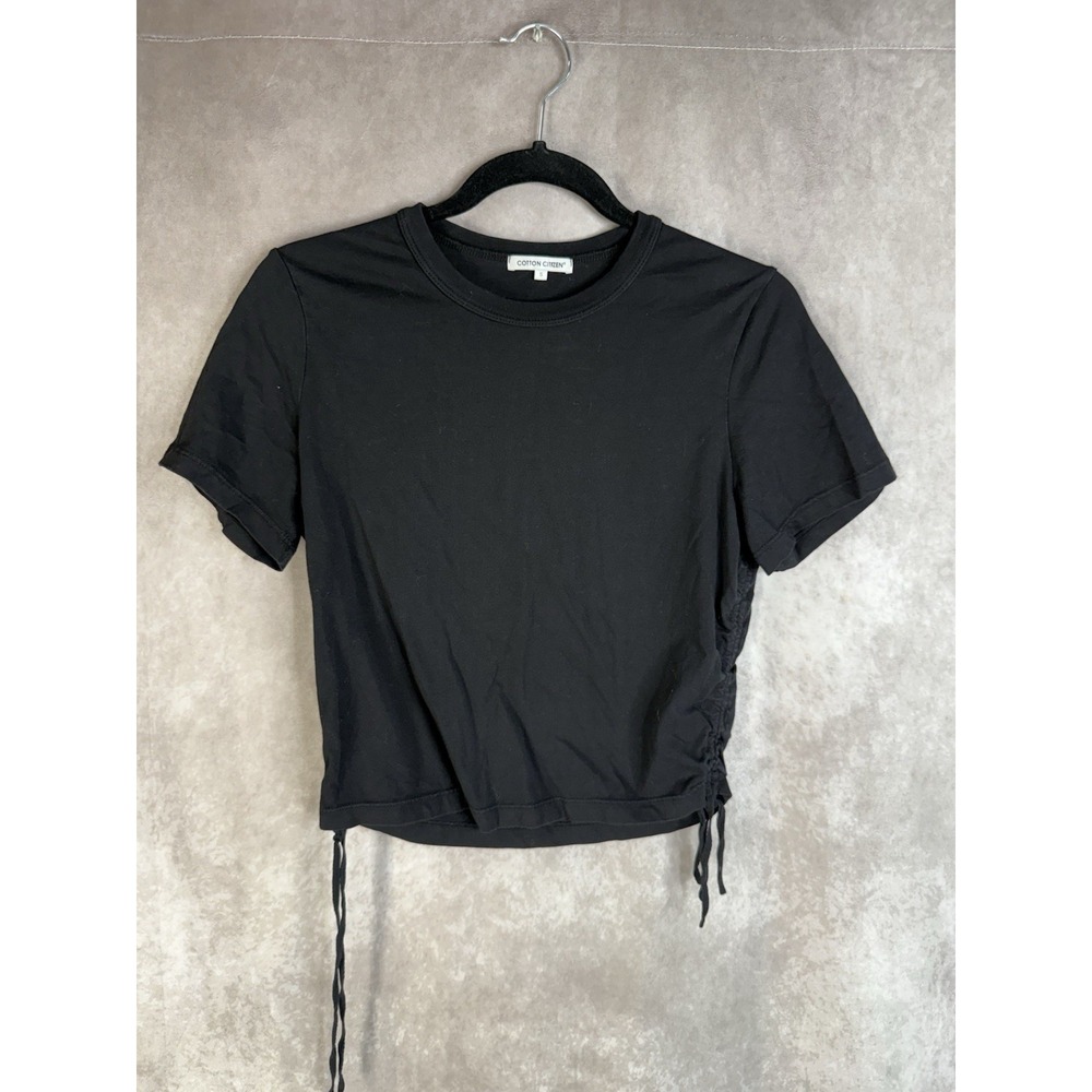 Cotton Citizen Ruched Cinched Pull Side Short Sleeve Tee In Black Women's Sz S